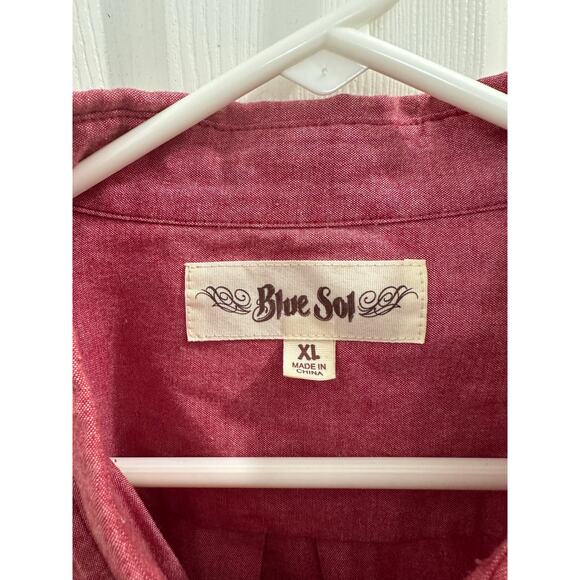 Blue Sol Light Red Palm Tree Men’s Button Down Shirt Cotton Blend L/XL Tropical - Picture 5 of 7